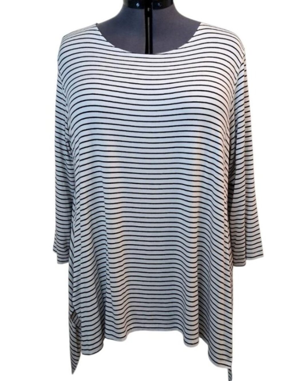 Comfy USA Black & White Striped Lagenlook Asymmetrical Tunic Top Sz 2X